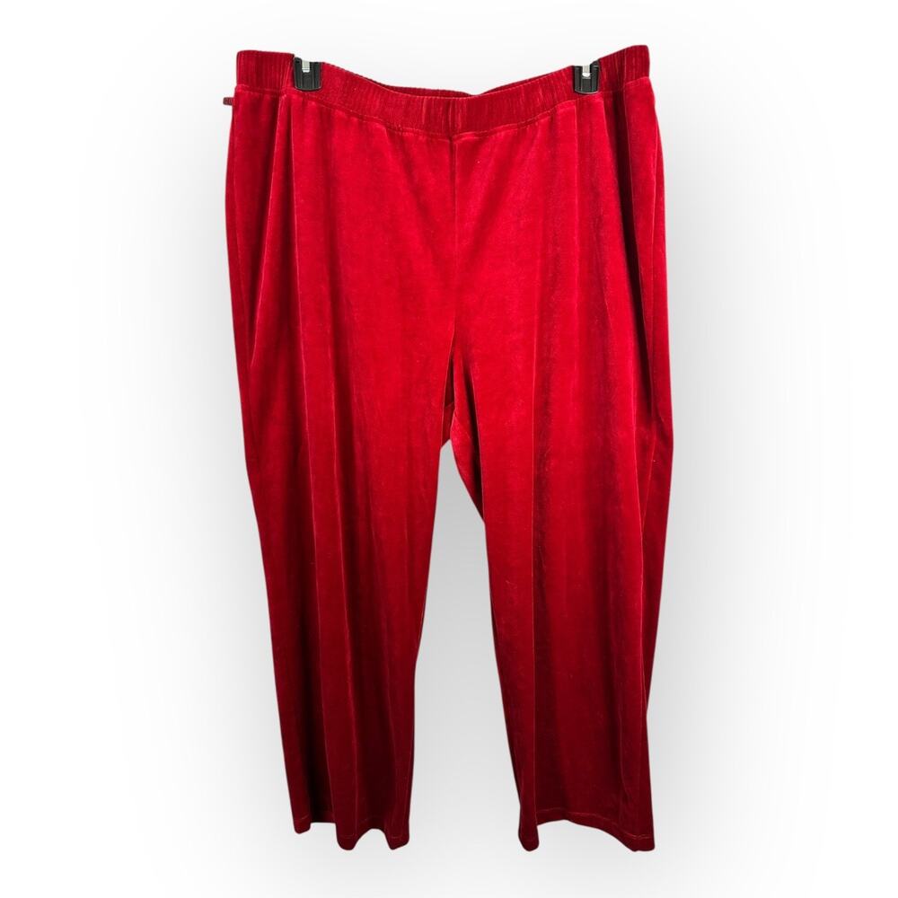 Ralph Lauren Womens size 3X Velvet Velour Wide Leg Pants Pull On Red